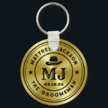 Western Cowboy Vintag Gold Monogram Trauzeugen Schlüsselanhänger<br><div class="desc">Personalisierte Geschenke für Trauzeugen und Trauzeuge mit Western Cowboy Thema. Dekoriert mit Cowboyhut mit Vintagem Western Schriftart. Text und Farbe können mit dem Design-Tool bearbeitet werden,  um Ihren Bedürfnissen gerecht zu werden. Holen Sie sich dieses individuelles Geschenk für Hochzeiten,  Bachelor-Party,  Verlobungsfeier oder andere besondere Anlässe.</div>