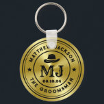Western Cowboy Vintag Gold Monogram Trauzeugen Schlüsselanhänger<br><div class="desc">Personalisierte Geschenke für Trauzeugen und Trauzeuge mit Western Cowboy Thema. Dekoriert mit Cowboyhut mit Vintagem Western Schriftart. Text und Farbe können mit dem Design-Tool bearbeitet werden,  um Ihren Bedürfnissen gerecht zu werden. Holen Sie sich dieses individuelles Geschenk für Hochzeiten,  Bachelor-Party,  Verlobungsfeier oder andere besondere Anlässe.</div>