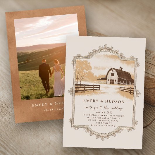 Western Cowboy Vintag Ranch Barn Wedding Foto Einladung