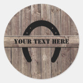 Western Cowboy Weathered Barn Wood Horseshoe Runder Aufkleber (Vorderseite)