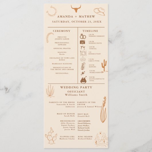 Western Cowboy Wedding Infografy Programm (Vorderseite)