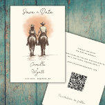 Western Cowboy Wedding Save the Date QR Code Einladung<br><div class="desc">Mit diesen einzigartigen Save the Date Hochzeitseinladungen mit einer minimalen Skizze eines Cowboys und Cowgirl, die in den Sonnenuntergang reiten, erleben Sie das romantische Wesen des wilden Westens. Ideal für eine Cowboy- oder Cowgirl-Western-Hochzeit, Ranch Hochzeit oder rustikale Landhausfeier. Die verbrannten Orangenakzente fügen dem Design eine Touch von modernem Minimalismus hinzu,...</div>