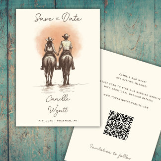 Western Cowboy Wedding Save the Date QR Code Einladung