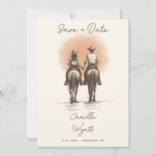 Western Cowboy Wedding Save the Date QR Code Einladung (Vorderseite)