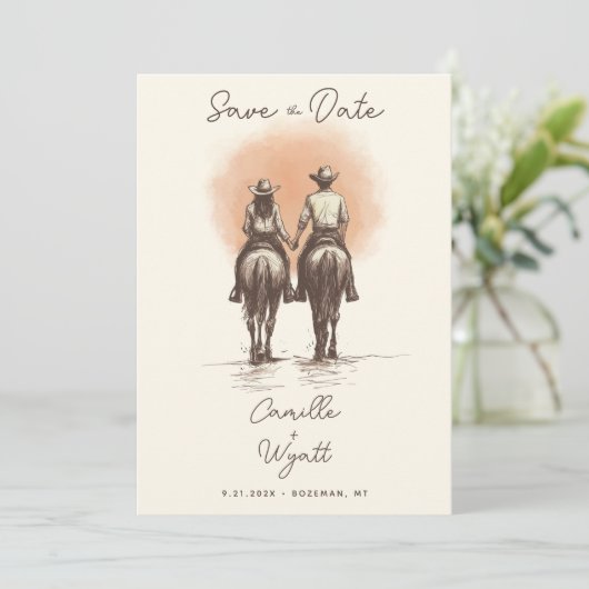 Western Cowboy Wedding Save the Date QR Code Einladung (Stehend Vorderseite)