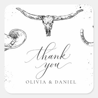 Western Cowboy Wedding Thank You Card Quadratischer Aufkleber