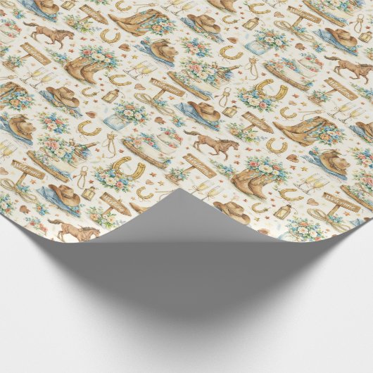 Western Cowboy Wedding Watercolor Pattern Geschenkpapier (Ecke)