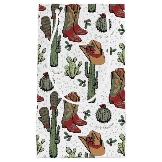 Western Cowboy Weihnachten Rot und Grün Kleine Geschenktüte (Vorderseite)