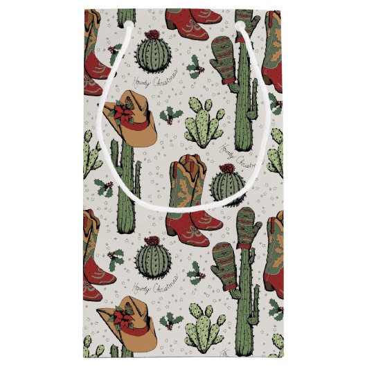 Western Cowboy Weihnachten Rot und Grün Kleine Geschenktüte (Rückseite)