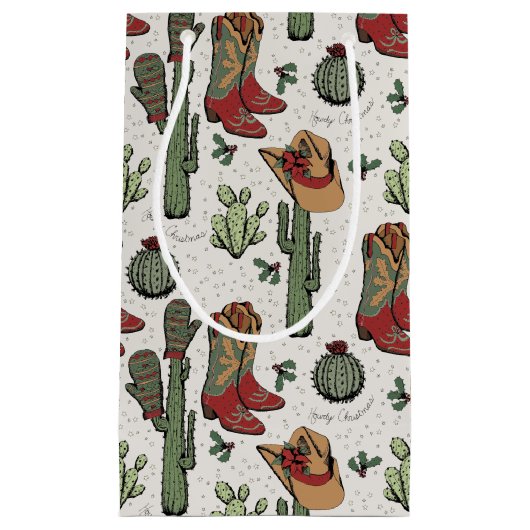 Western Cowboy Weihnachten Rot und Grün Kleine Geschenktüte (Vorderseite)
