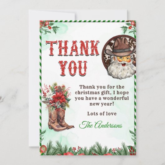 Western Cowboy Weihnachts-Party Dankeskarte (Vorderseite)