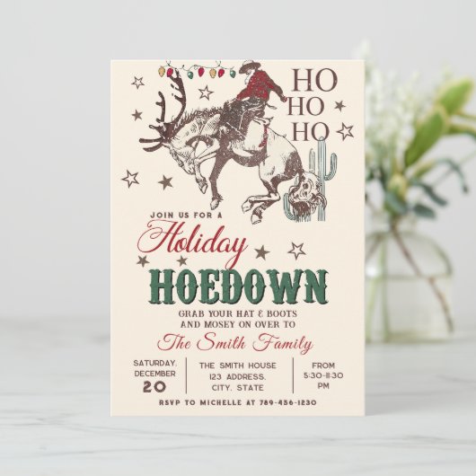Western Cowboy Weihnachtsfeiertag Hoedown Party Einladung (Stehend Vorderseite)