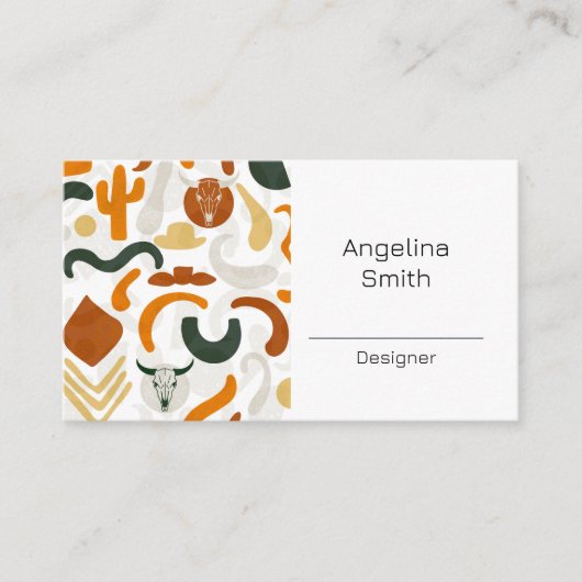 Western Cowboy Wüstenbulle Schädel Boho Kaktus Visitenkarte (Vorderseite)