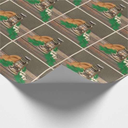Western-Cowboyhut-Laternen-Imitat-hölzerner Geschenkpapier (Ecke)