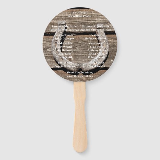 Western Cowboyhut und Stiefelhufeisen Hochzeitsfan Fächer (Rückseite)