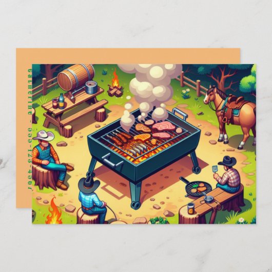 Western Cowboys Grillen nach Maß Einladung (Vorne/Hinten)