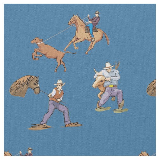 Western Cowboys Horse Roping Steer Fabric Stoff (Nahaufnahme)