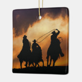 Western Cowboys Roping Keramikornament (Links)