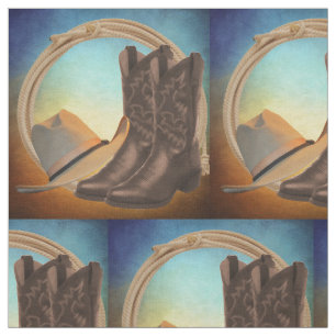 Western-Cowboystiefel-Cowboyhut und Seil-Gewebe Stoff