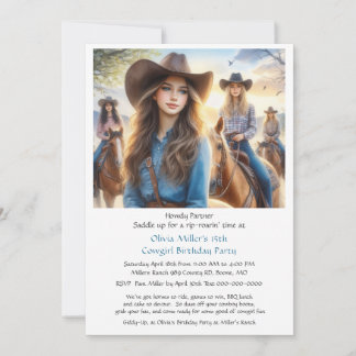 Western Cowgirl 15. Geburtstagsparty Einladung