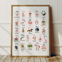 Western Cowgirl Alphabet ABC Poster For Kids Room