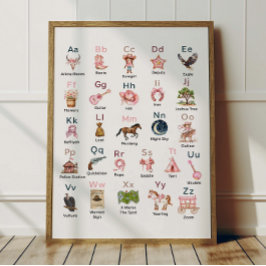 Western Cowgirl Alphabet ABC Poster For Kids Room