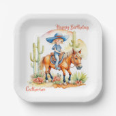 Western Cowgirl auf Pferd Personalisiert Geburtsta Pappteller (Vorderseite)