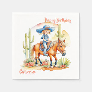 Western Cowgirl auf Pferd Personalisiert Geburtsta Serviette
