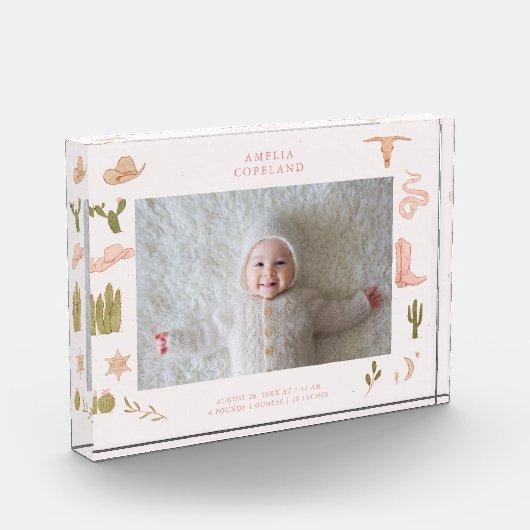 Western Cowgirl Baby Horizontal Foto Keepake (Links)