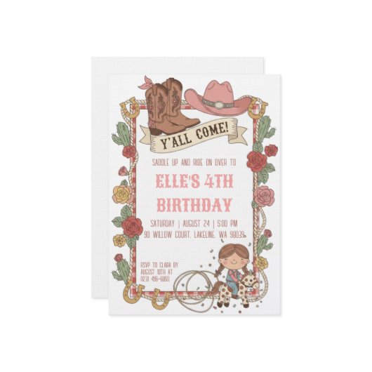 western cowgirl birthday invitations einladung (Vorderseite/Rückseite Beispiel)