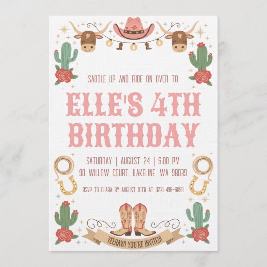 western cowgirl birthday invitations einladung (Vorderseite)