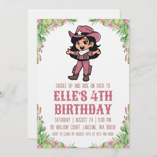 western cowgirl birthday invitations einladung (Vorne/Hinten)