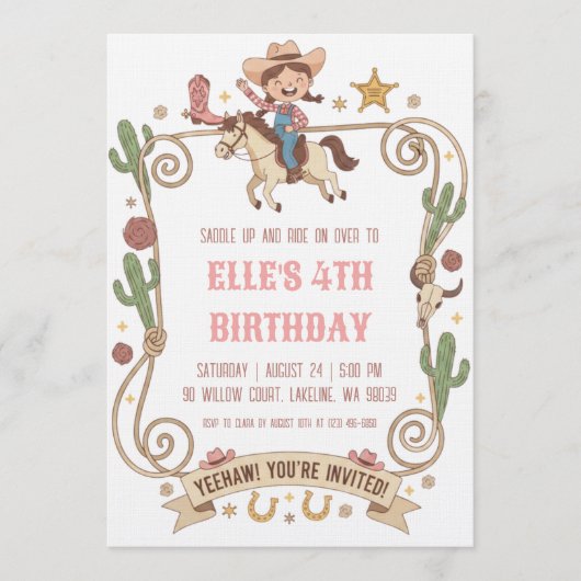 western cowgirl birthday invitations einladung (Vorderseite)