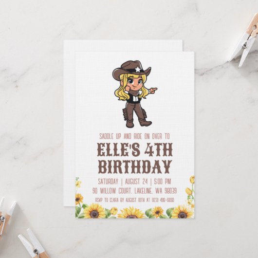 western cowgirl birthday invitations einladung (Vorderseite/Rückseite Beispiel)