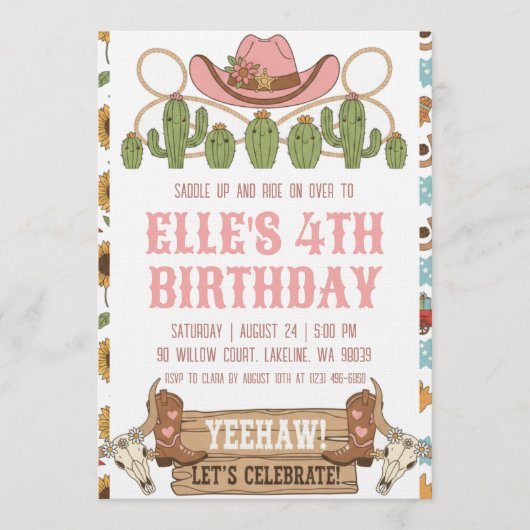 western cowgirl birthday invitations einladung (Vorderseite)