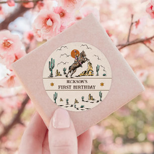 Western Cowgirl Birthday Party Runder Aufkleber