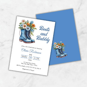 Western Cowgirl Blaue Stiefel & Bubbly Brautparty Einladung