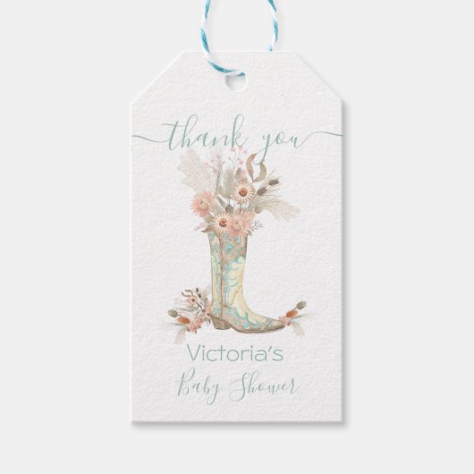 Western Cowgirl Blumenschuhe Dusche Geschenkanhänger (Vorderseite)