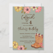 Western Cowgirl Boho Blume Boots Birthday Einladung (Vorderseite)