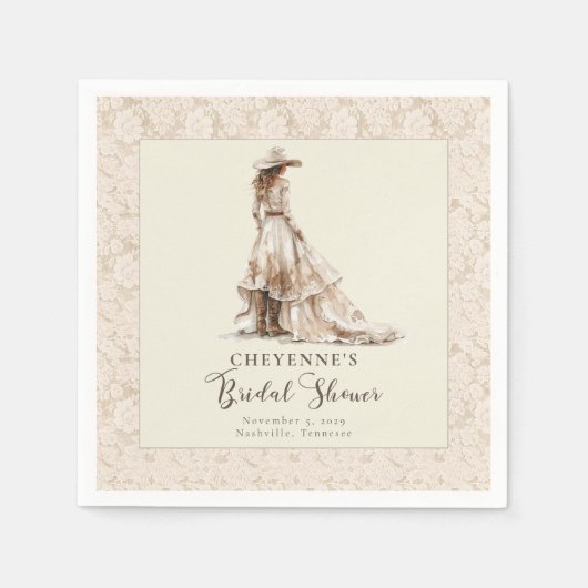 Western Cowgirl Boots and Lace Bridal Shower Serviette (Vorderseite)