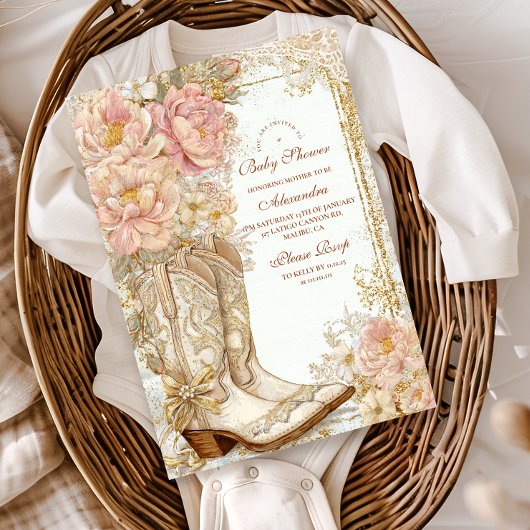 Western Cowgirl Boots Floral Baby Shower Einladung