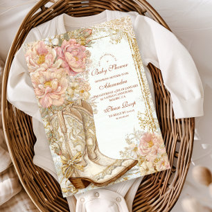 Western Cowgirl Boots Floral Baby Shower Folieneinladung