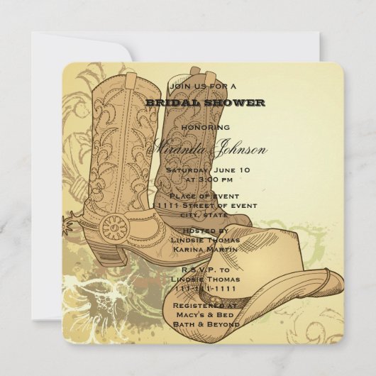 Western Cowgirl Boots Hat Brautparty Einladung (Vorderseite)