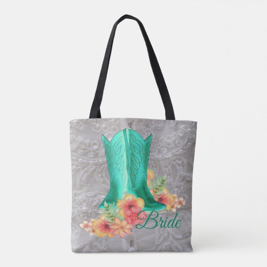 Western Cowgirl Boots Wedding Bride Tote Bag Tasche (Rückseite)