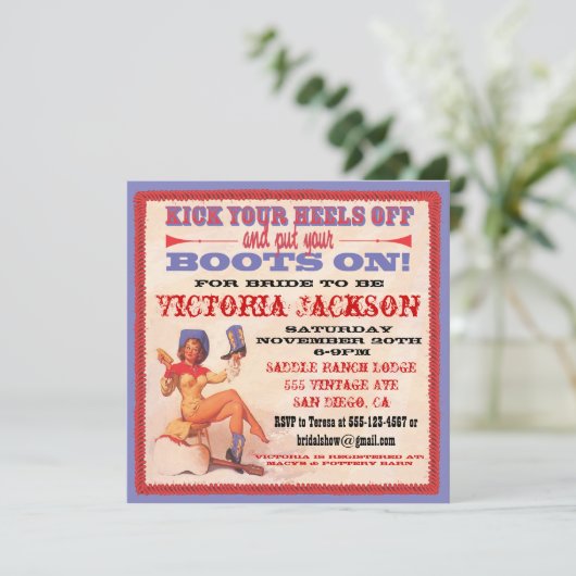 Western Cowgirl Brautparty Party Einladungen (Stehend Vorderseite)