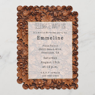 Western Cowgirl Brown Blumenblume Imitate Leather Einladung
