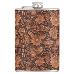 Western Cowgirl Brown Floral Flachmann