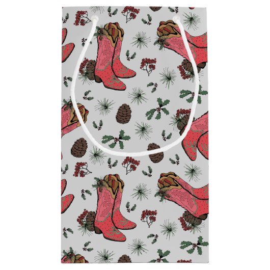 Western Cowgirl Christmas Pink und Green Kleine Geschenktüte (Rückseite)