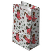 Western Cowgirl Christmas Pink und Green Kleine Geschenktüte (Rückseite Schrägansicht)