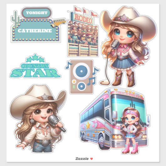 Western Cowgirl Country Music Star Custom Aufkleber (Blatt)